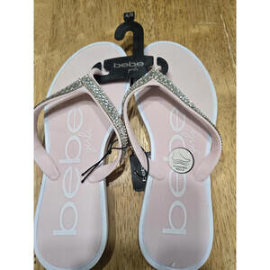 bebe girls Pink Rhinestone Embellished Flip Flop Sandals Size 4/5